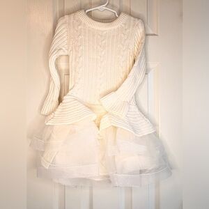 Cream Cable Knit Sweater Dress with Tulle Skirt